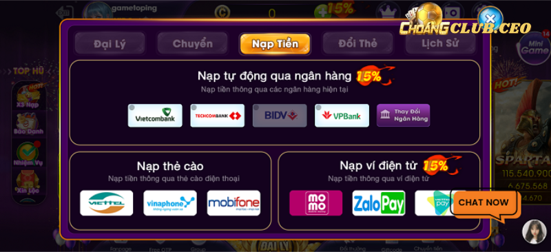 Sử dụng thẻ ATM nạp tiền choangclub