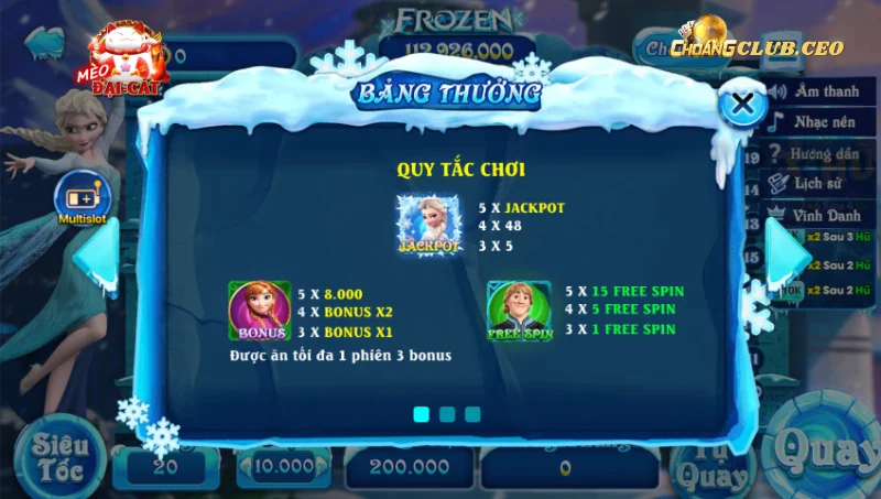 Cách chơi vòng quay hũ Frozen Choangclub