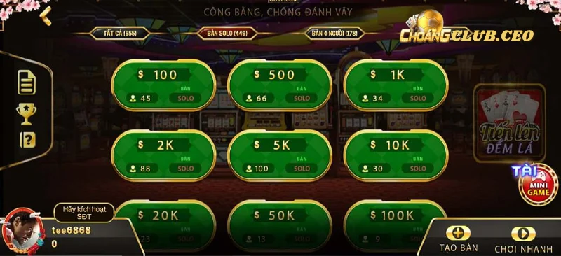 Cách đánh 1 ván tiến lên Choangclub